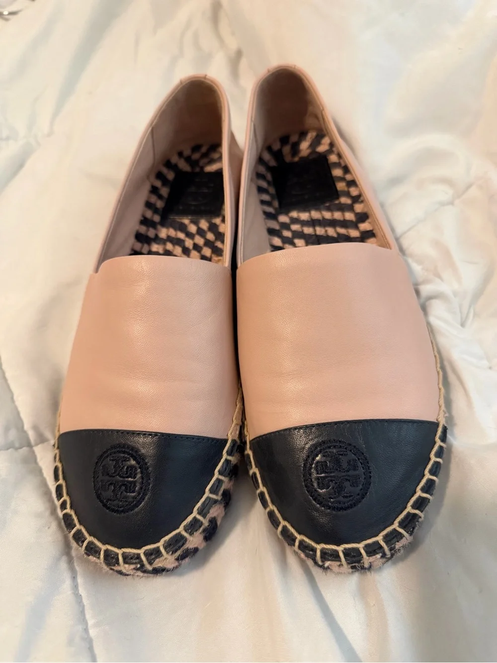 Tory Burch Platform Nudey Pink and Black Espadrille Flats